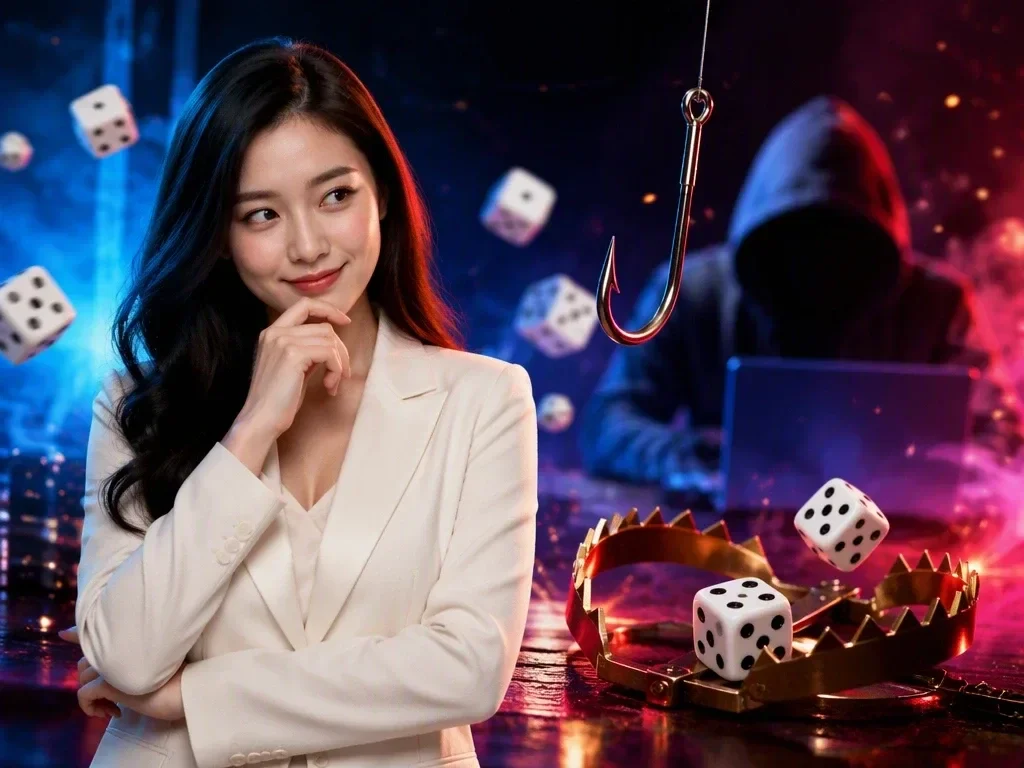 Minh họa ba xúc xắc dice party game đang được kiểm tra thao túng kết cấu qua lớp giao diện hologram