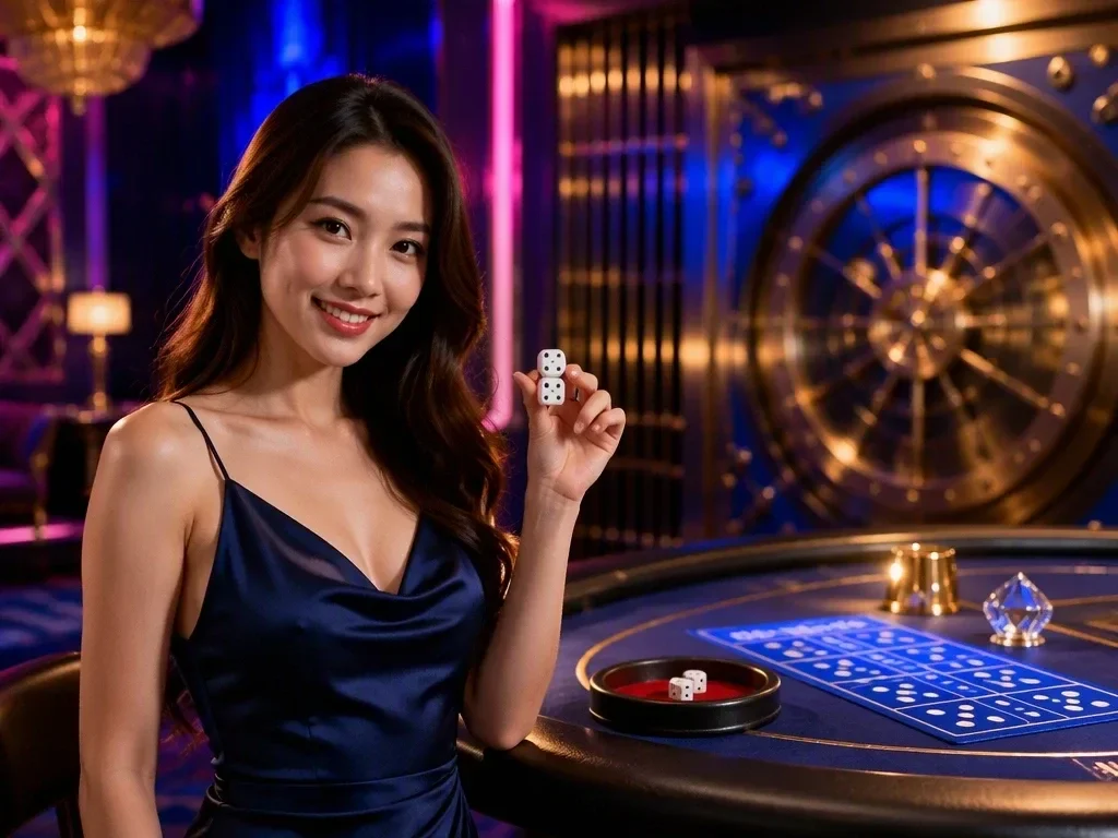 Ba viên xí ngầu trong giao diện trừu tượng với hai lựa chọn ánh sáng